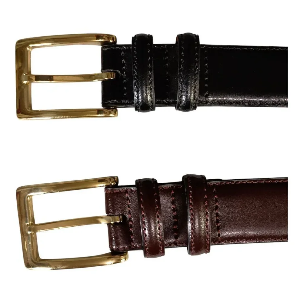 2 Torino Belts European Tanned Cowhide Leather Gold Buckle Black Brown Men's 52